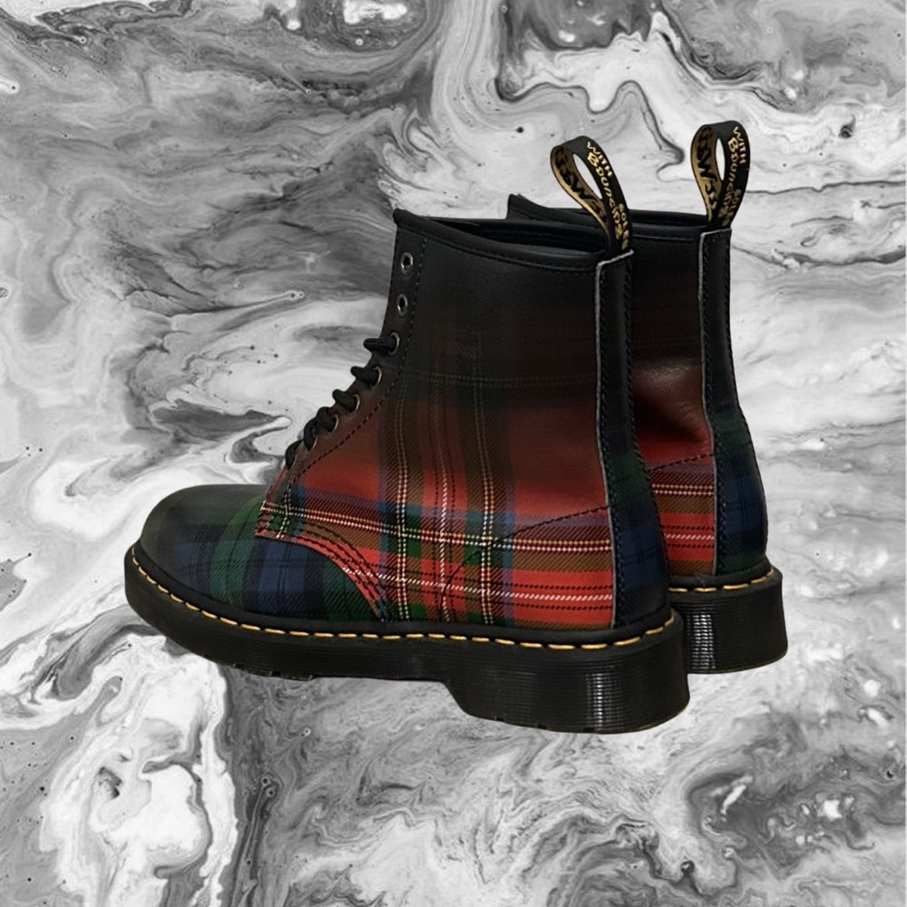 1460 Tartan Dr. Martens Lace-up Plaid Leather Boots in red